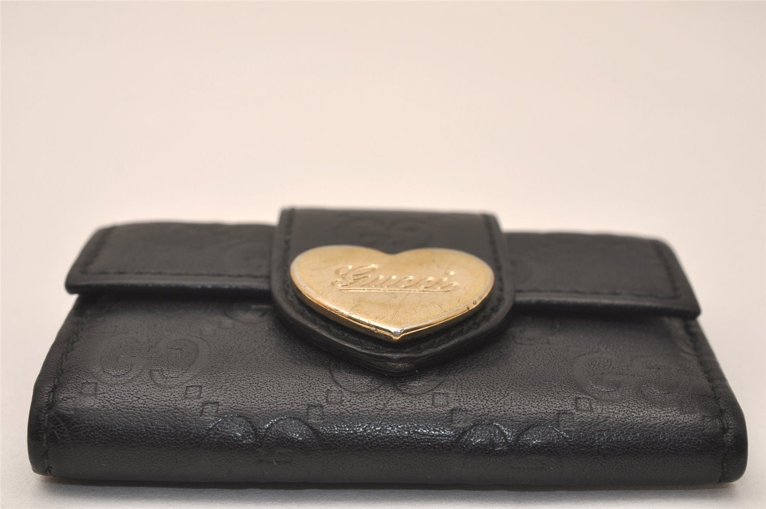 Authentic GUCCI Guccissima Heart 6 Key Case Holder GG Leather 203551 Black 7816J