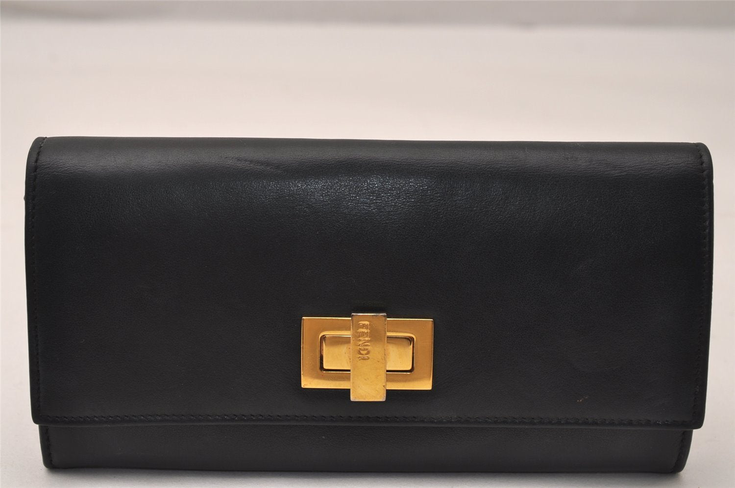 Authentic FENDI Peeka Boo Long Wallet Purse Leather Black 7819J