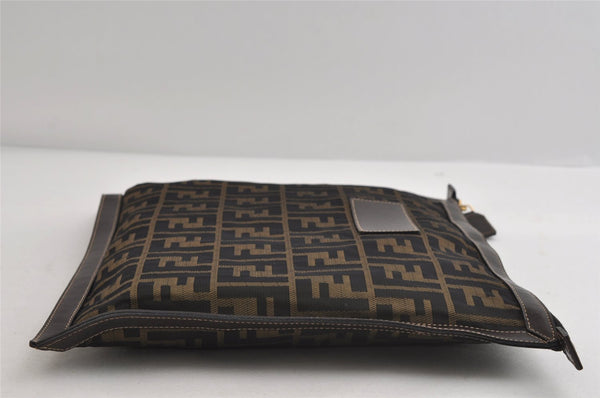 Authentic FENDI Zucca Clutch Hand Bag Purse Nylon Leather Brown Black 7820I
