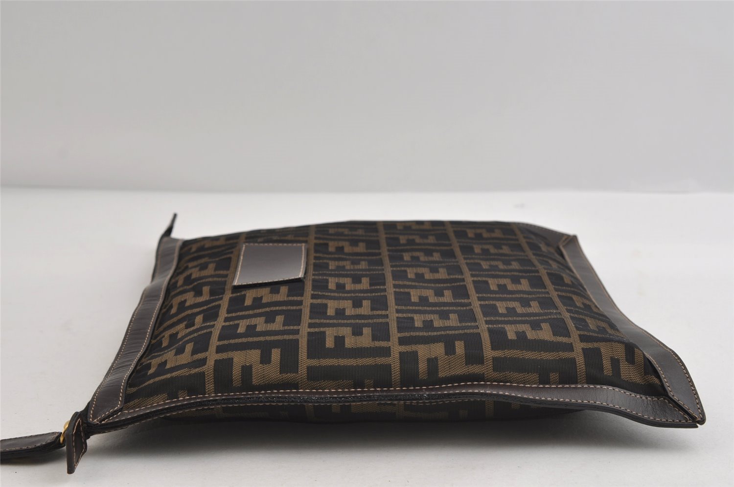 Authentic FENDI Zucca Clutch Hand Bag Purse Nylon Leather Brown Black 7820I