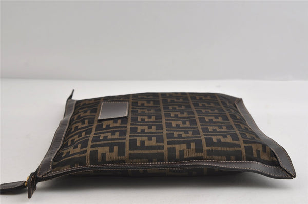Authentic FENDI Zucca Clutch Hand Bag Purse Nylon Leather Brown Black 7820I