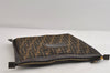 Authentic FENDI Zucca Clutch Hand Bag Purse Nylon Leather Brown Black 7820I