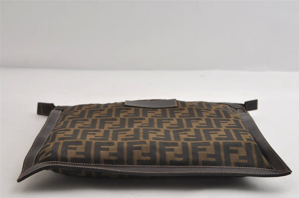 Authentic FENDI Zucca Clutch Hand Bag Purse Nylon Leather Brown Black 7820I