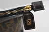 Authentic FENDI Zucca Clutch Hand Bag Purse Nylon Leather Brown Black 7820I
