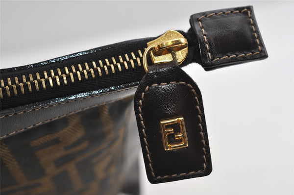 Authentic FENDI Zucca Clutch Hand Bag Purse Nylon Leather Brown Black 7820I