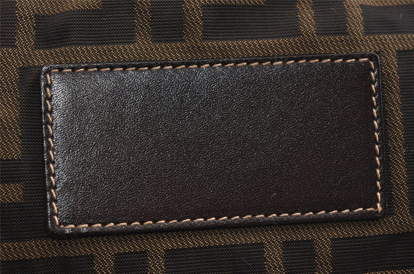 Authentic FENDI Zucca Clutch Hand Bag Purse Nylon Leather Brown Black 7820I