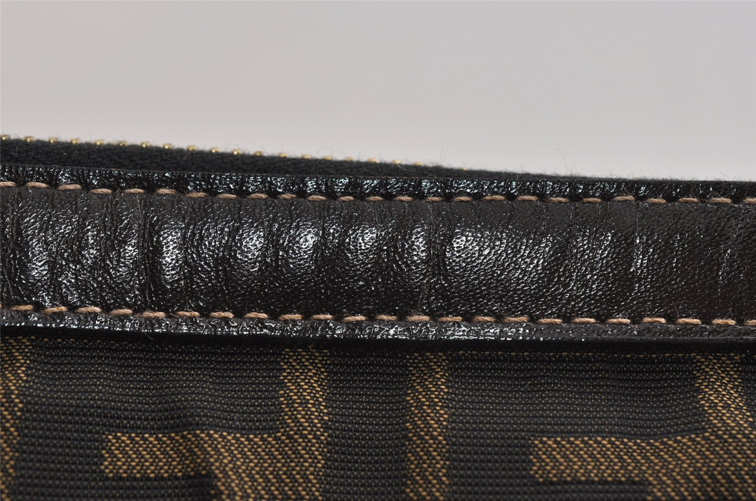 Authentic FENDI Zucca Clutch Hand Bag Purse Nylon Leather Brown Black 7820I