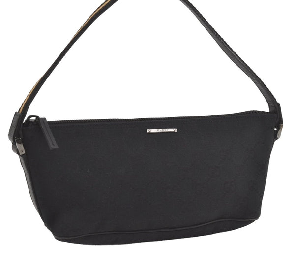 Authentic GUCCI Sherry Line Hand Bag Pouch GG Canvas Leather 141809 Black 7822I