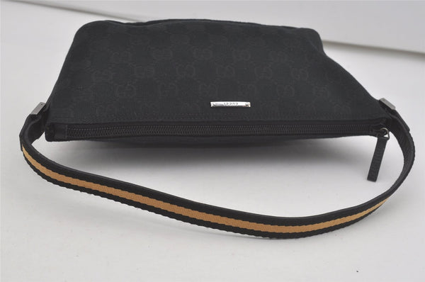 Authentic GUCCI Sherry Line Hand Bag Pouch GG Canvas Leather 141809 Black 7822I
