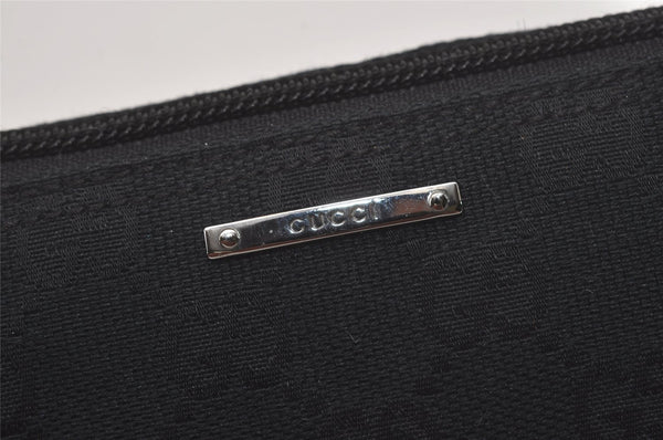 Authentic GUCCI Sherry Line Hand Bag Pouch GG Canvas Leather 141809 Black 7822I