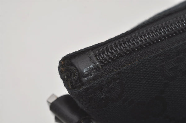 Authentic GUCCI Sherry Line Hand Bag Pouch GG Canvas Leather 141809 Black 7822I