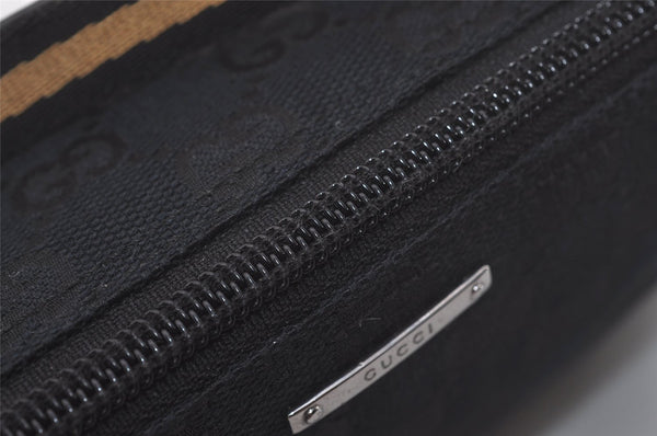 Authentic GUCCI Sherry Line Hand Bag Pouch GG Canvas Leather 141809 Black 7822I