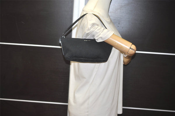 Authentic GUCCI Sherry Line Hand Bag Pouch GG Canvas Leather 141809 Black 7822I