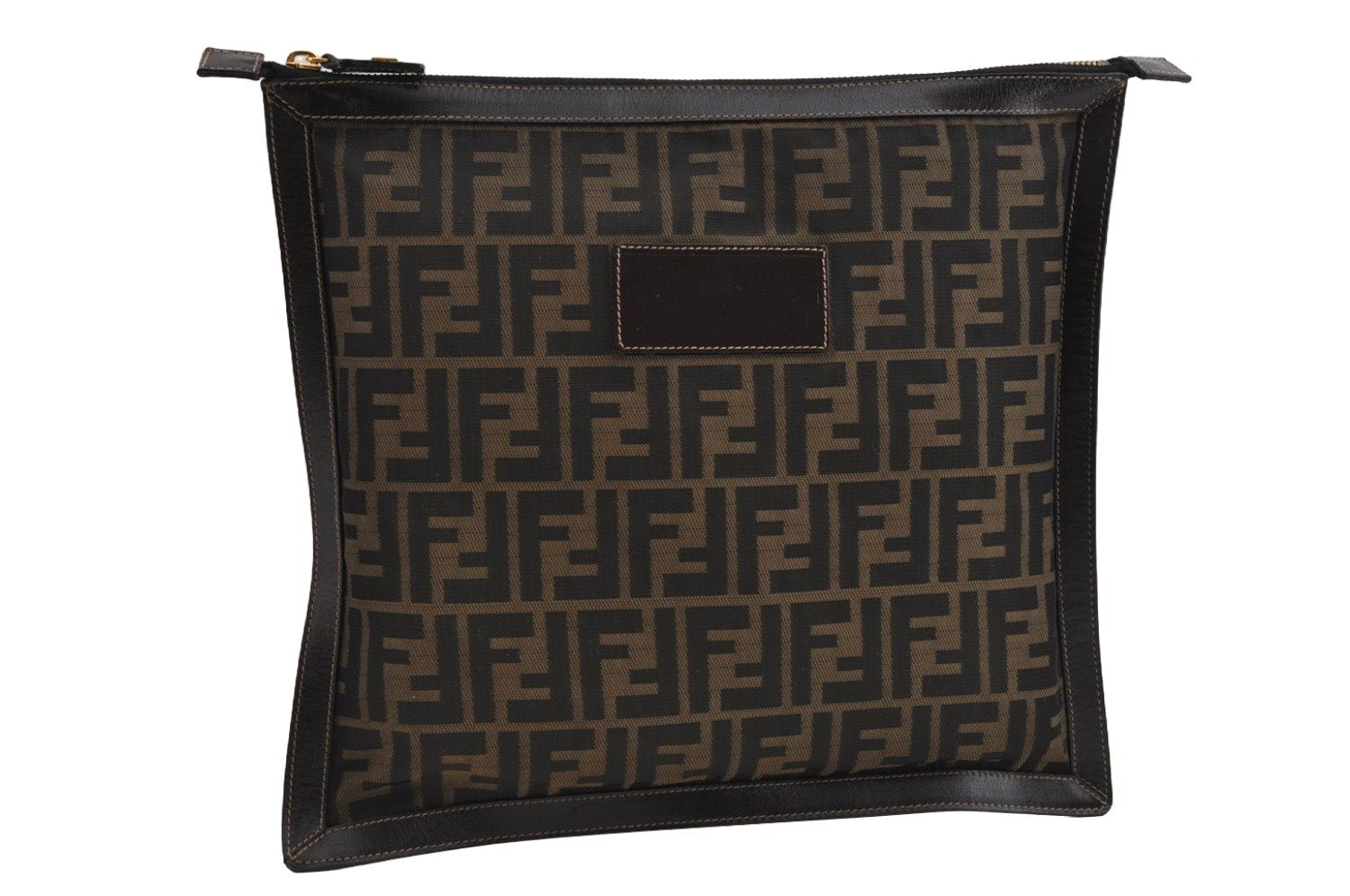 Authentic FENDI Zucca Clutch Hand Bag Purse Nylon Leather Brown Black 7823I