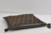 Authentic FENDI Zucca Clutch Hand Bag Purse Nylon Leather Brown Black 7823I