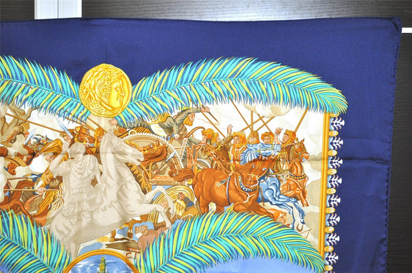 Authentic HERMES Carre 90 Scarf "GLOIRE d'ALEXANDRE" Silk Navy Box 7823J