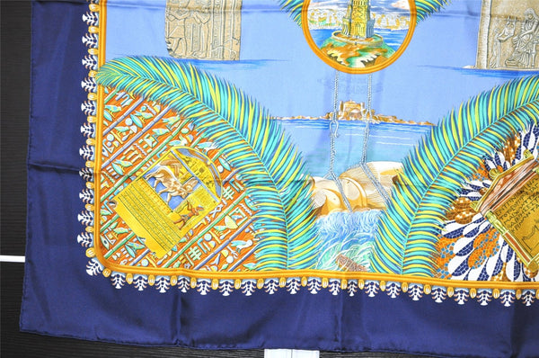 Authentic HERMES Carre 90 Scarf "GLOIRE d'ALEXANDRE" Silk Navy Box 7823J