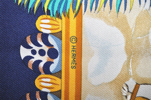 Authentic HERMES Carre 90 Scarf "GLOIRE d'ALEXANDRE" Silk Navy Box 7823J