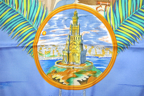 Authentic HERMES Carre 90 Scarf "GLOIRE d'ALEXANDRE" Silk Navy Box 7823J