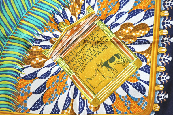 Authentic HERMES Carre 90 Scarf "GLOIRE d'ALEXANDRE" Silk Navy Box 7823J