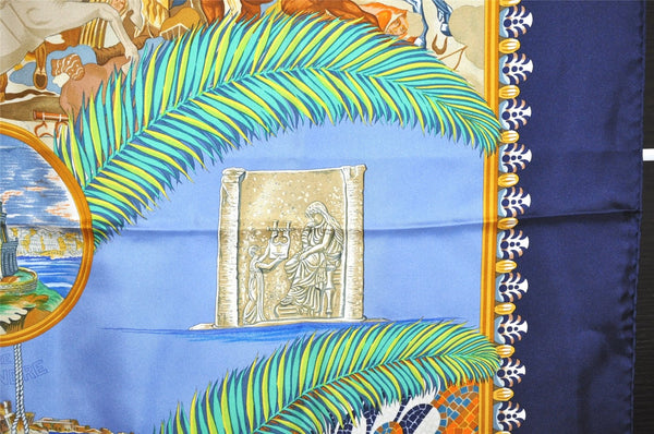Authentic HERMES Carre 90 Scarf "GLOIRE d'ALEXANDRE" Silk Navy Box 7823J