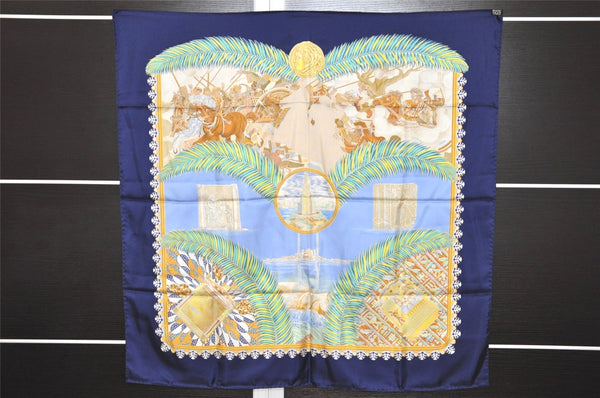 Authentic HERMES Carre 90 Scarf "GLOIRE d'ALEXANDRE" Silk Navy Box 7823J
