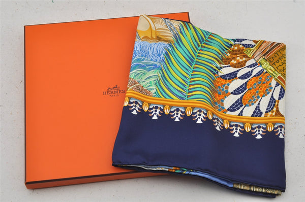 Authentic HERMES Carre 90 Scarf "GLOIRE d'ALEXANDRE" Silk Navy Box 7823J