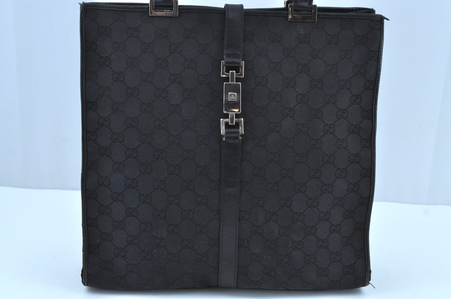 Authentic GUCCI Jackie Shoulder Tote Bag GG Canvas Leather 0021064 Black 7825G