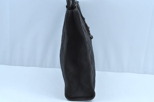 Authentic GUCCI Jackie Shoulder Tote Bag GG Canvas Leather 0021064 Black 7825G