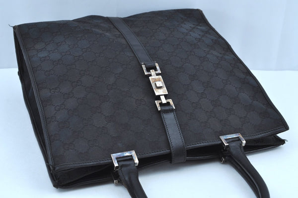 Authentic GUCCI Jackie Shoulder Tote Bag GG Canvas Leather 0021064 Black 7825G
