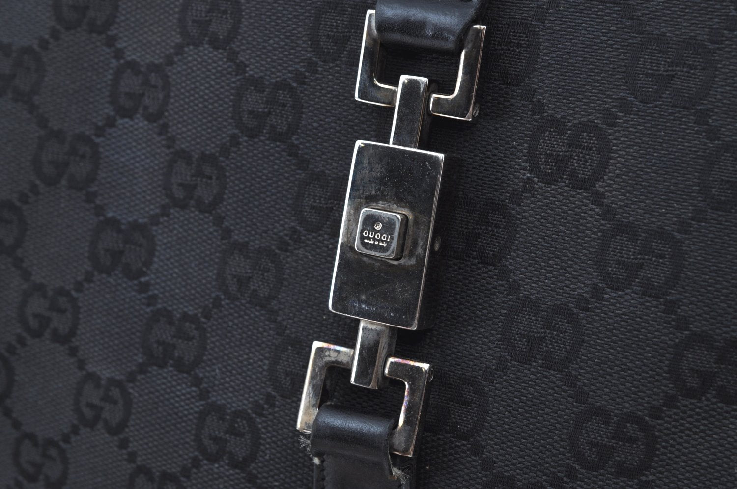 Authentic GUCCI Jackie Shoulder Tote Bag GG Canvas Leather 0021064 Black 7825G