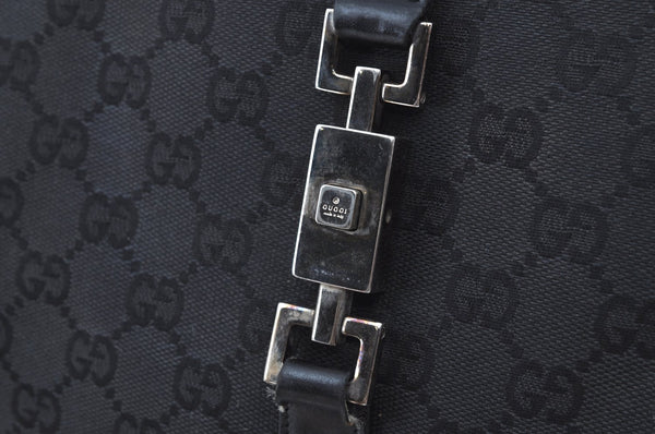 Authentic GUCCI Jackie Shoulder Tote Bag GG Canvas Leather 0021064 Black 7825G