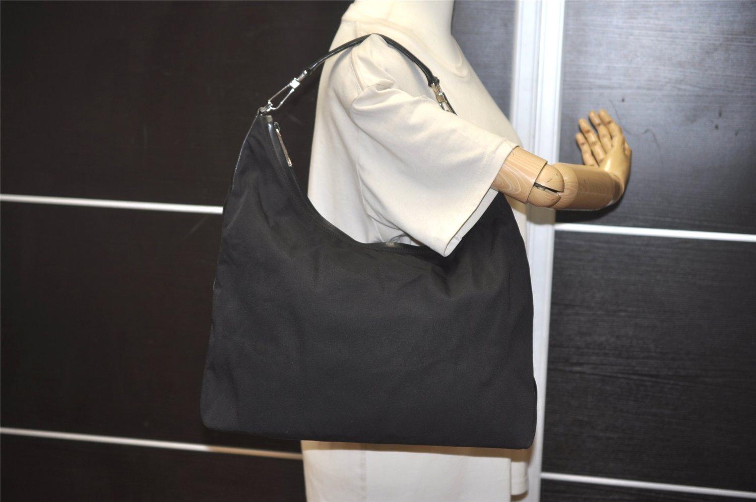 Authentic GUCCI Shoulder Hand Bag Purse Nylon Leather 0011955 Black 7826J