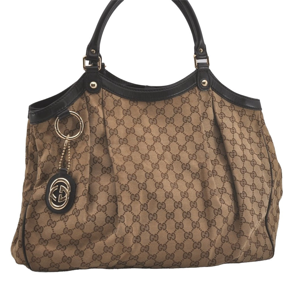 Authentic GUCCI Sukey Shoulder Tote Bag GG Canvas Leather 211943 Brown 7827I
