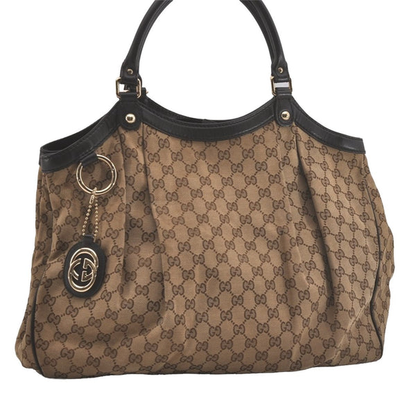 Authentic GUCCI Sukey Shoulder Tote Bag GG Canvas Leather 211943 Brown 7827I