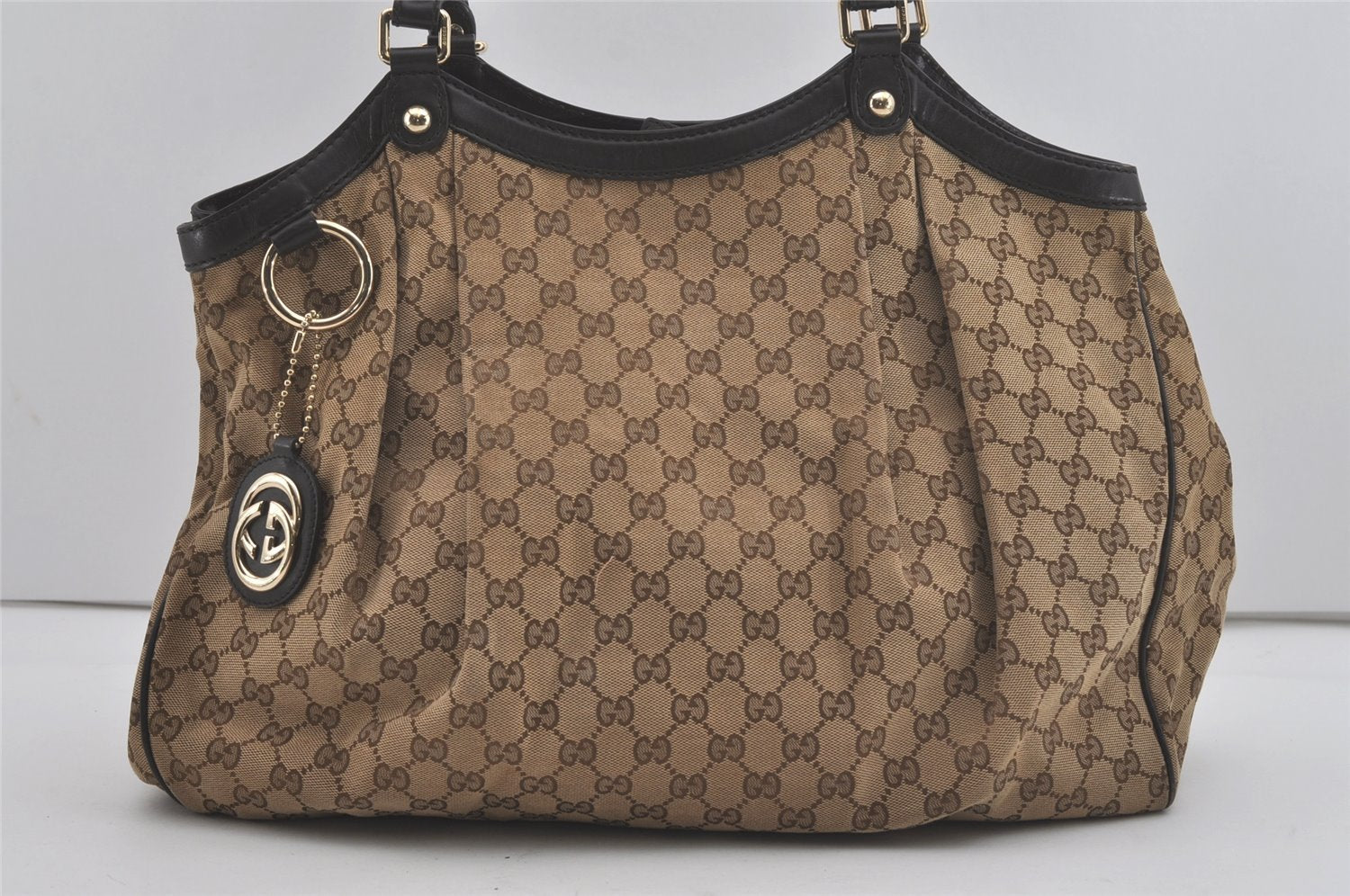 Authentic GUCCI Sukey Shoulder Tote Bag GG Canvas Leather 211943 Brown 7827I