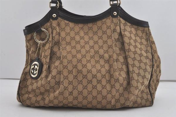 Authentic GUCCI Sukey Shoulder Tote Bag GG Canvas Leather 211943 Brown 7827I