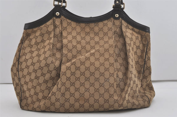 Authentic GUCCI Sukey Shoulder Tote Bag GG Canvas Leather 211943 Brown 7827I