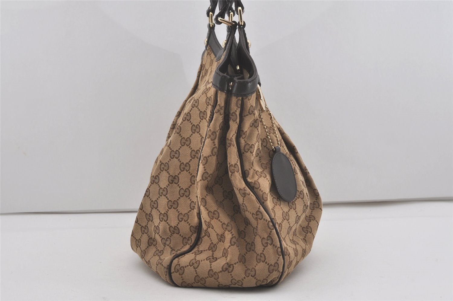 Authentic GUCCI Sukey Shoulder Tote Bag GG Canvas Leather 211943 Brown 7827I