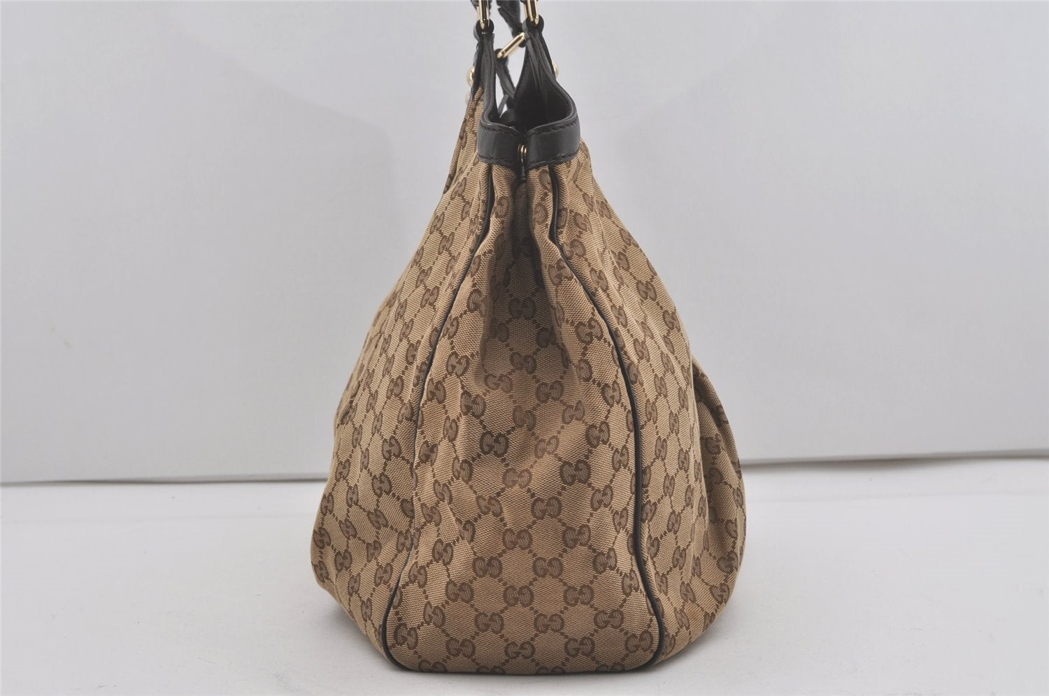 Authentic GUCCI Sukey Shoulder Tote Bag GG Canvas Leather 211943 Brown 7827I