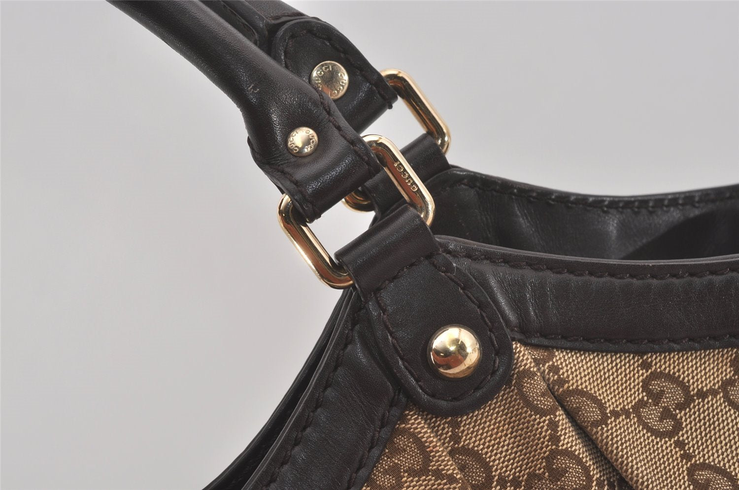 Authentic GUCCI Sukey Shoulder Tote Bag GG Canvas Leather 211943 Brown 7827I