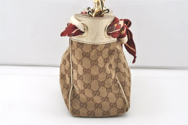 Authentic GUCCI Positano Scarf Tote Bag GG Canvas Leather 162879 Brown 7829J