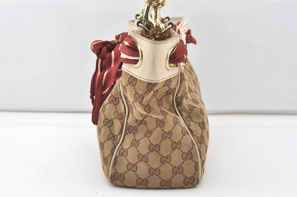 Authentic GUCCI Positano Scarf Tote Bag GG Canvas Leather 162879 Brown 7829J