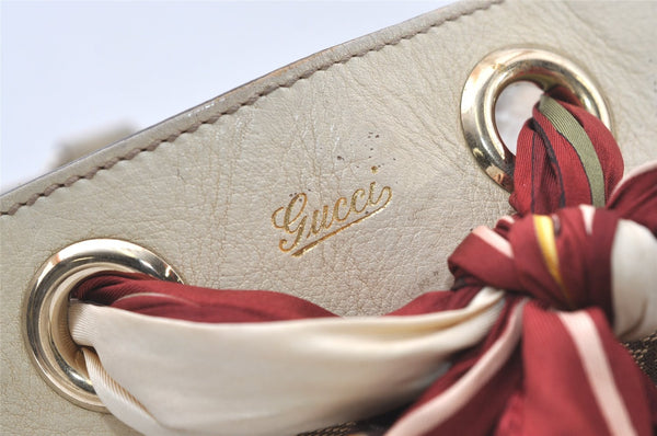 Authentic GUCCI Positano Scarf Tote Bag GG Canvas Leather 162879 Brown 7829J