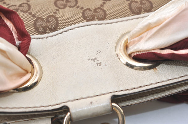 Authentic GUCCI Positano Scarf Tote Bag GG Canvas Leather 162879 Brown 7829J