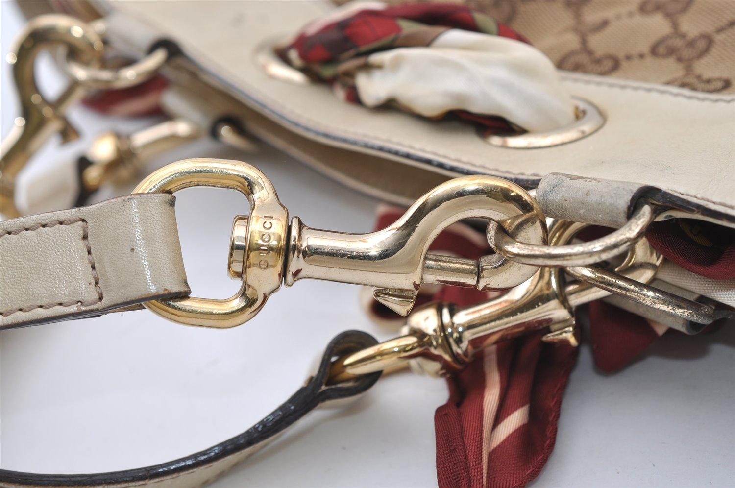 Authentic GUCCI Positano Scarf Tote Bag GG Canvas Leather 162879 Brown 7829J