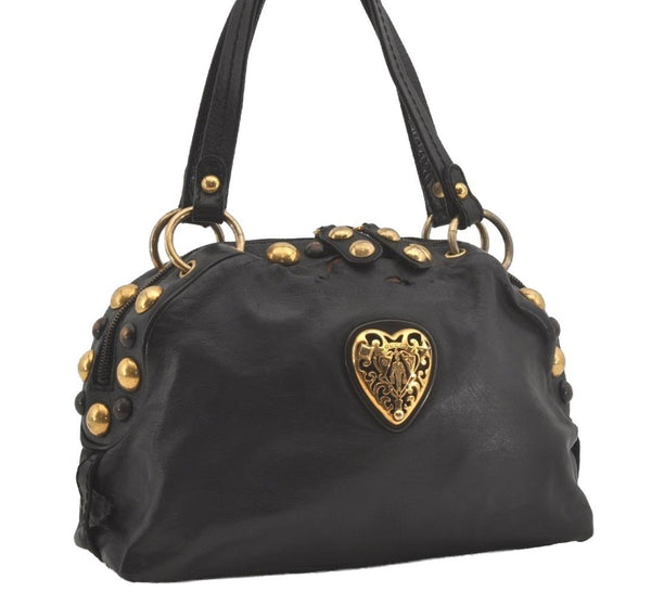 Authentic GUCCI Heart Crest Studs Shoulder Hand Bag Leather 209600 Black 7830I