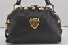 Authentic GUCCI Heart Crest Studs Shoulder Hand Bag Leather 209600 Black 7830I