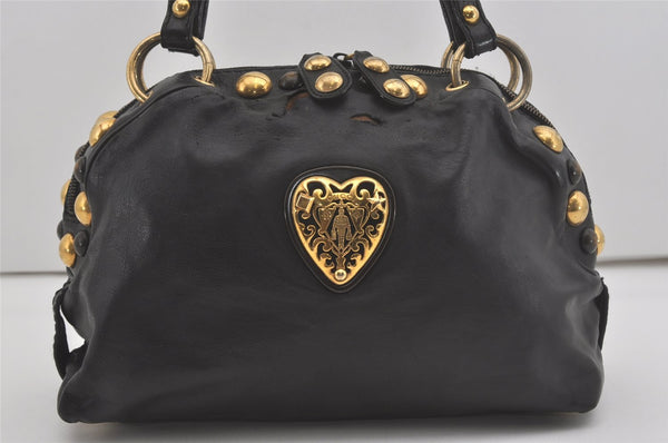 Authentic GUCCI Heart Crest Studs Shoulder Hand Bag Leather 209600 Black 7830I