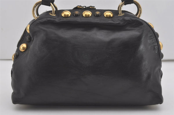 Authentic GUCCI Heart Crest Studs Shoulder Hand Bag Leather 209600 Black 7830I